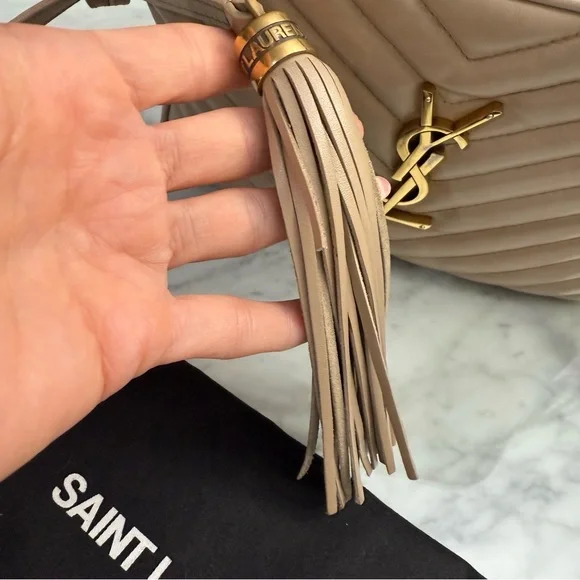 SAINT LAURENT Calfskin Matelasse Monogram Lou Camera Bag Dark Beige - Picture 9 of 15